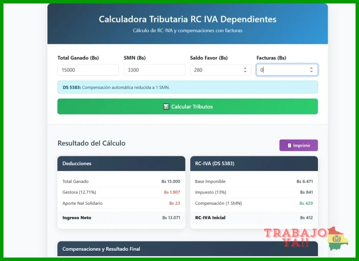 ¿Calculadora de Salario Neto en Bolivia - 2026?