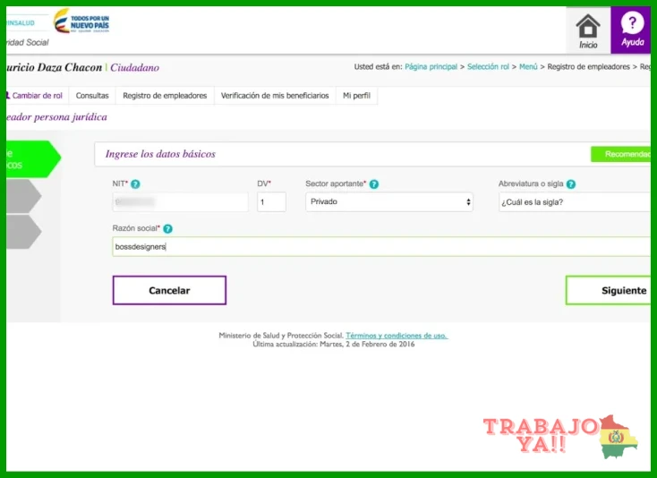 Formulario de Registro del Seguro Social Obligatorio y datos del trabajador